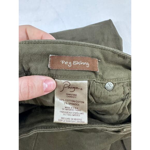 Paige Denim Women's sz 30 Peg Skinny Olive Green Pants Long 31.5" inseam - Picture 10 of 10